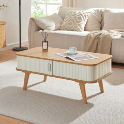 Table basse Tysvær bambou 100 x 50 x 40 cm naturel blanc crème en.casa