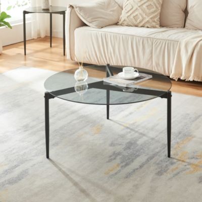 Table basse Ulökantaa acier verre fumé 80 x 40 cm gris en.casa