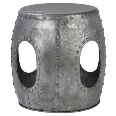 Table basse Vantaa WOMO-DESIGN 38x43 cm ronde argentée métal recouvert de rivets design industriel
