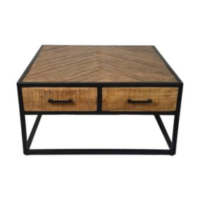 Table basse Verona - 80x80x40 - naturel/noir - bois de manguier/métal