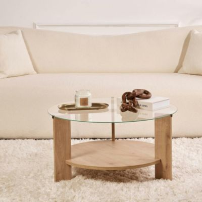 Table basse verre double plateau effet chêne SALTA