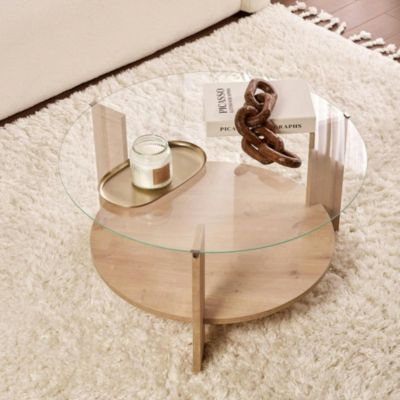 Table basse verre double plateau effet chêne SALTA