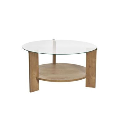 Table basse verre double plateau effet chêne SALTA