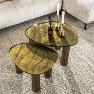 Table basse verre finition antique dorée, 40 cm LAGUNA