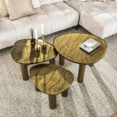 Table basse verre finition antique dorée, 40 cm LAGUNA
