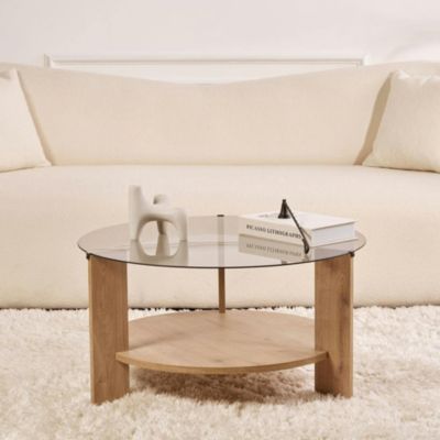 Table basse verre fumé double plateau effet chêne SALTA