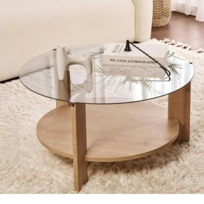 Table basse verre fumé double plateau effet chêne SALTA