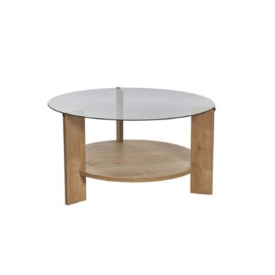 Table basse verre fumé double plateau effet chêne SALTA