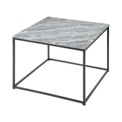 Table basse VORTEX 50 cm en marbre gris poli avec structure métal noir