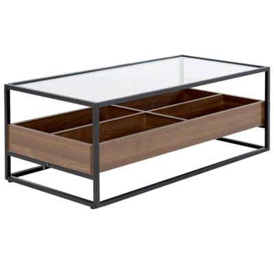 Table basse WACO Verre de sécurité Noir avec rangement