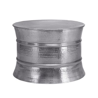 Table basse WOMO-DESIGN 62x33cm ronde argent aluminium martelé artisanal orientale déco d'intérieur