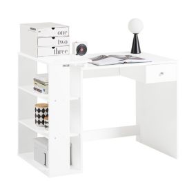 Table Bureau Informatique Plan de Travail avec 3 étagères et 1 tiroir, FWT35-W, SoBuy