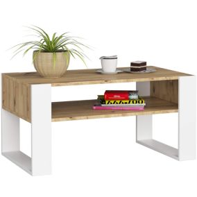 Table à café AKORD table basse DOMI Chêne Artisan 92 cm couleur Blanche 92x53x45 cm