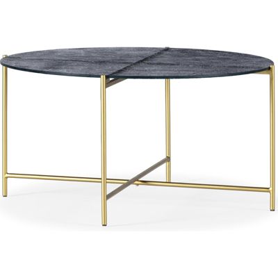 Table à café design sablé bleu et doré 78 x 78 x 40 cm Bleu sable finition dorée éclatante