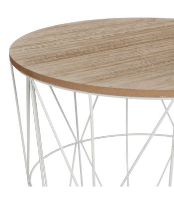 Table à café en métal blanc et plateau en Bois H 41 cm