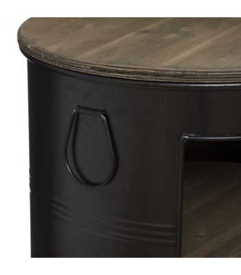 Table à café en Métal Noir et Bois D 50 x H 92 cm