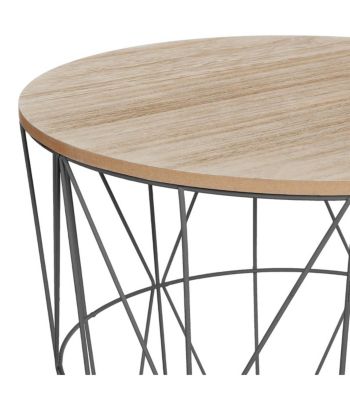 Table à café en métal noir  et plateau en Bois H 41 cm