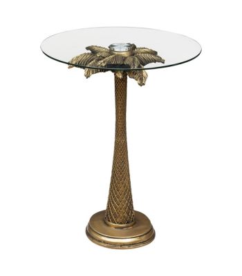 Table à café en Verre trempé et résine Doré aspect vieilli D 40 x H 51 cm