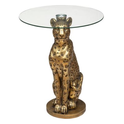 Table à café Leopard en résine & verre trempé D40cm doré - Atmosphera
