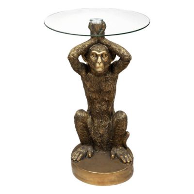 Table à café "Monkey" en résine & verre trempé D40cm doré - Atmosphera Créateur d'intérieur