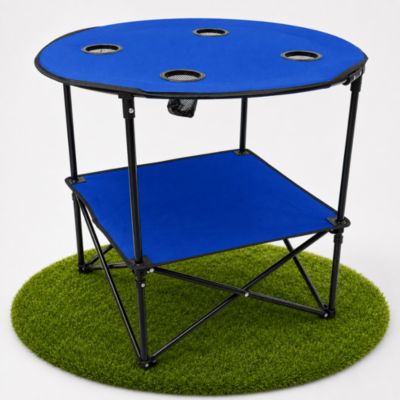 Table camping pliante 60 x 75 CM en tissu avec porte verres et etagere bleu noir