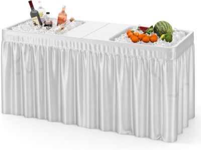 Table Camping Pliante à Glaçons 150 x 60 x 79 CM, Réglable avec Jupe Amovible et 2 Evier, Idéal pour Jardin, Patio, Terrasse