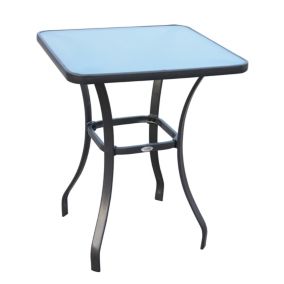 Table carrée bistro de jardin dim. 68L x 68l x 84H cm métal époxy gris plateau verre trempé granité