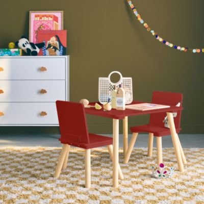 Table carrée enfant bois de pin 2 assises terracotta - Judith