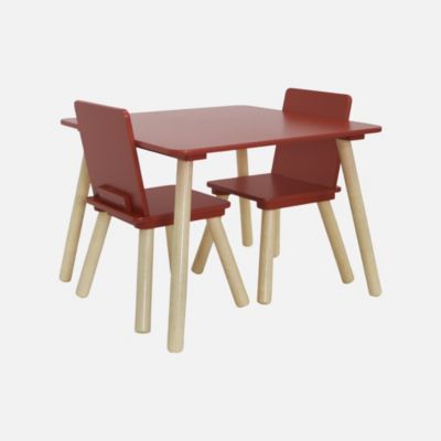 Table carrée enfant bois de pin 2 assises terracotta - Judith