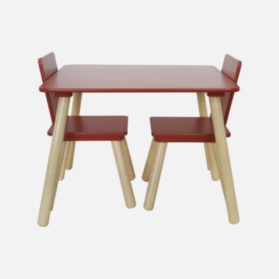 Table carrée enfant bois de pin 2 assises terracotta - Judith