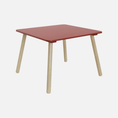 Table carrée enfant bois de pin 2 assises terracotta - Judith