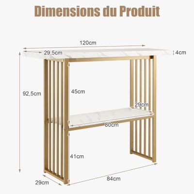 Table Console à 2 Niveaux Cadre Métallique et Plateau de Marbre Table Entrée de Dispositif Anti Chute