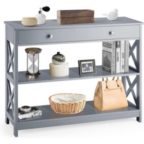 Table Console 3 Niveaux Design et Moderne Table appoint avec 2 Etagere et Tiroirs Gris
