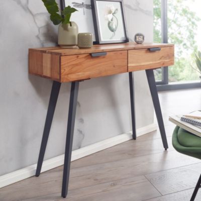 table console 90 cm bureau acacia coiffeuse bois massif / métal FineBuy