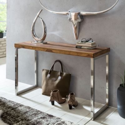 Table console Bois Massif 120x77x45cm Table de couloir Table de bureau FineBuy