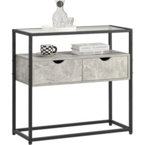 Table Console,d'entrée,Bout de Canapé,2 Tiroirs,Surface en Verre,Cadre Métal FSB54-HG SoBuy