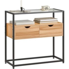 Table Console,d'entrée,Bout de Canapé,2 Tiroirs,Surface en Verre,Cadre Métal FSB54-N SoBuy