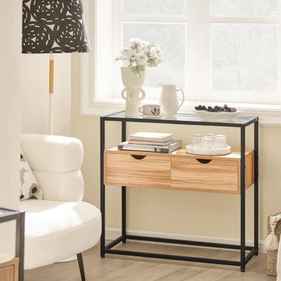 Table Console,d'entrée,Bout de Canapé,2 Tiroirs,Surface en Verre,Cadre ...