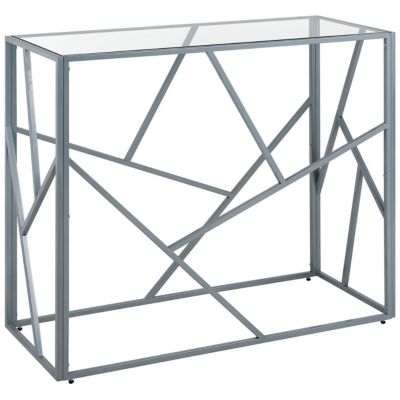 Table console en structure argentée et plateau en verre ORLAND