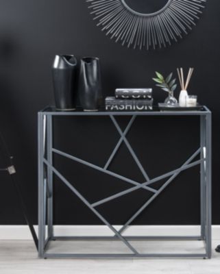 Table console en structure argentée et plateau en verre ORLAND