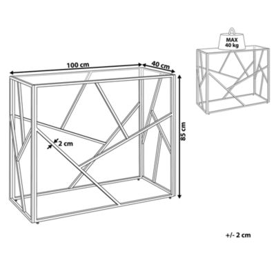 Table console en structure argentée et plateau en verre ORLAND
