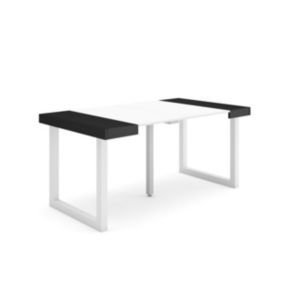 Table console extensible, 160, Pour 6 personnes, 160x90x75cm, Pieds bois massif, couleur Blanc et noir