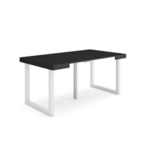 Table console extensible, 160, Pour 6 personnes, 160x90x75cm, Pieds bois massif, couleur Noir