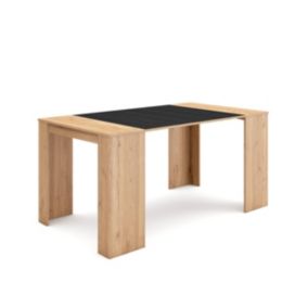 Table console extensible, 160, pour 8 personnes, 160x90x77cm, couleur Chêne et noir