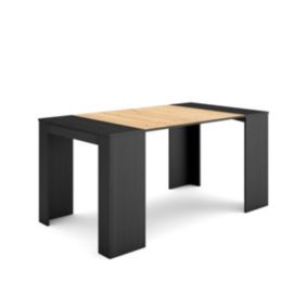 Table console extensible, 160, pour 8 personnes, 160x90x77cm, couleur Noir et chêne