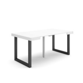 Table console extensible, 160, pour 8 personnes, 160x90x77cm, Pieds bois massif, couleur Blanc