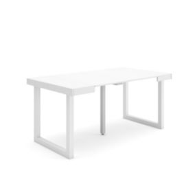 Table console extensible, 160, pour 8 personnes, 160x90x77cm, Pieds bois massif, couleur Blanc