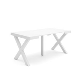 Table console extensible, 160, pour 8 personnes, 160x90x77cm, Pieds bois massif, couleur Blanc