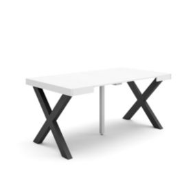 Table console extensible, 160, pour 8 personnes, 160x90x77cm, Pieds bois massif, couleur Blanc