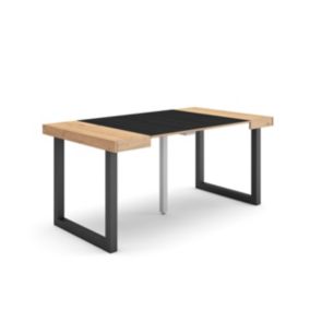 Table console extensible, 160, pour 8 personnes, 160x90x77cm, Pieds bois massif, couleur Chêne et noir